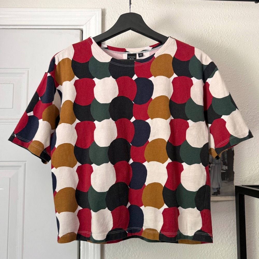 MARIMEKKO x UNIQLO multicolor cotton polka dot boxy cropped crew tee t-shirt